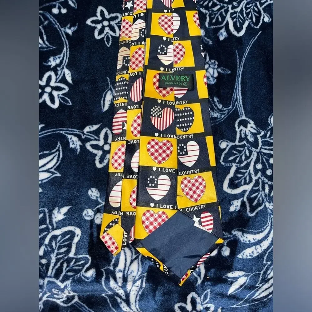 Vintage 90s Alvery Handmade “I Love My Country” Men’s Tie